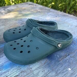 Crocs Clogs Shoes Men 8 - Women’s 10 Green Fuzzy Lined Dual Comfort Slip On - 70